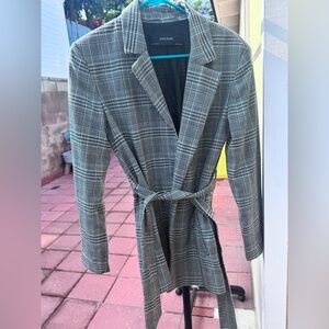 Zara Gray Plaid Belted Jacket